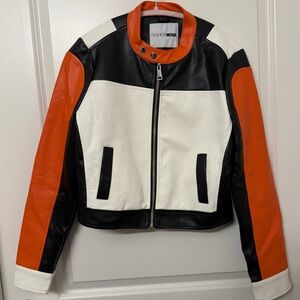 Fashion Nova Orange and Black Moto Jacket